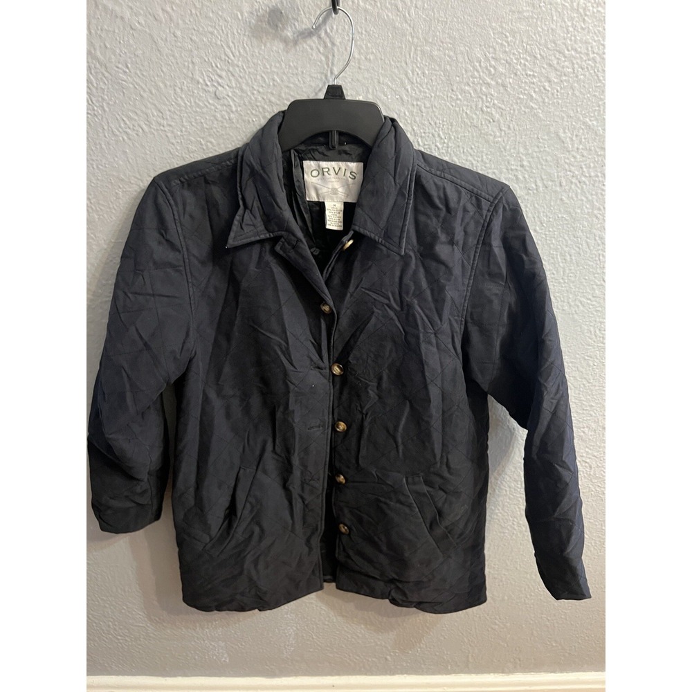 Orvis Quilted Jacket Womens Size Medium Button Up Coat Black